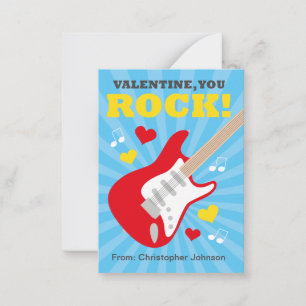 Guitar Classroom Valentine Cards for Kids