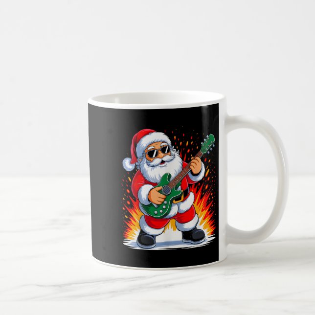 Guitar Clic Santa Playing Drums Funny Christmas Xm Coffee Mug (Right)
