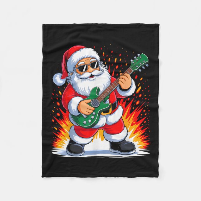 Guitar Clic Santa Playing Drums Funny Christmas Xm Fleece Blanket (Front)