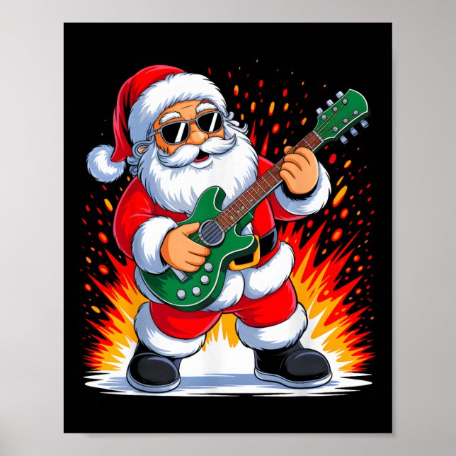 Guitar Clic Santa Playing Drums Funny Christmas Xm Poster (Front)