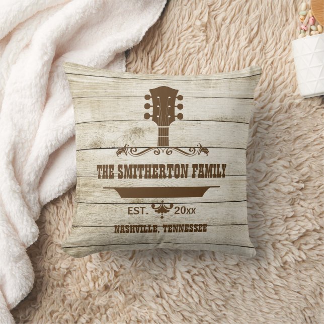 Guitar Country Music Rustic Wood Family Name  Cushion (Blanket)
