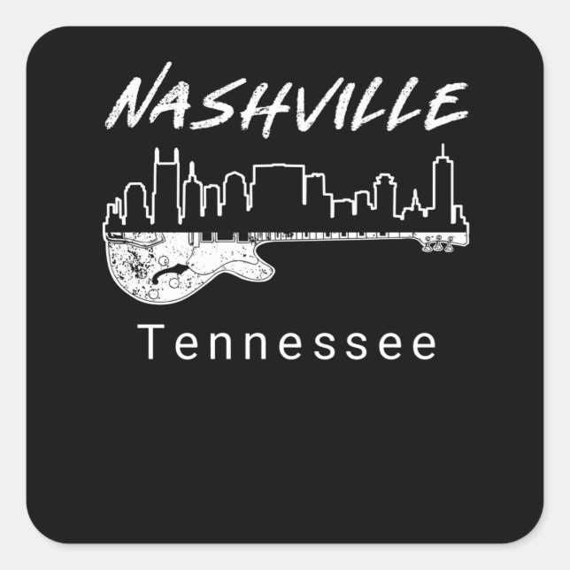 Guitar Country Music Souvenir Gift Nashville Square Sticker (Front)