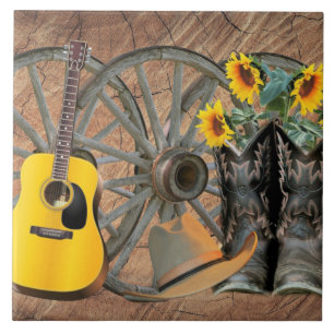Guitar Cowboy Boots Cowboy Hat Ceramic Tile
