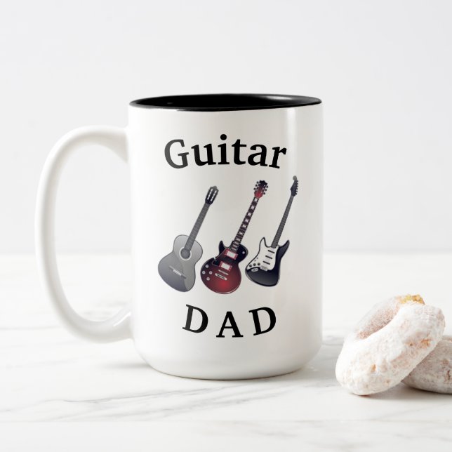 "GUITAR DAD" Acoustical & Electric Father's Day Two-Tone Coffee Mug (With Donut)