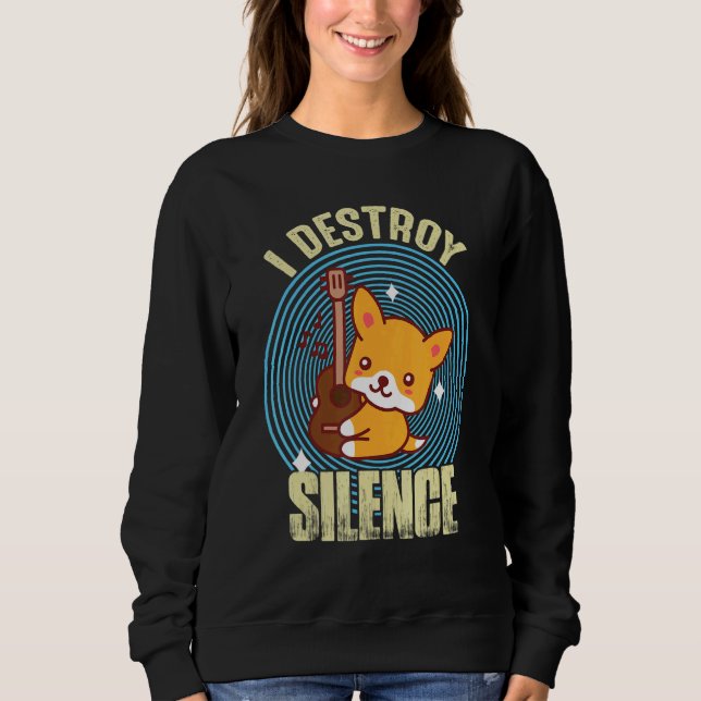 Guitar Destroy Silence Cute Fox Guitarist Rock gui Sweatshirt (Front)
