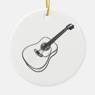 Guitar Drawing Ceramic Ornament