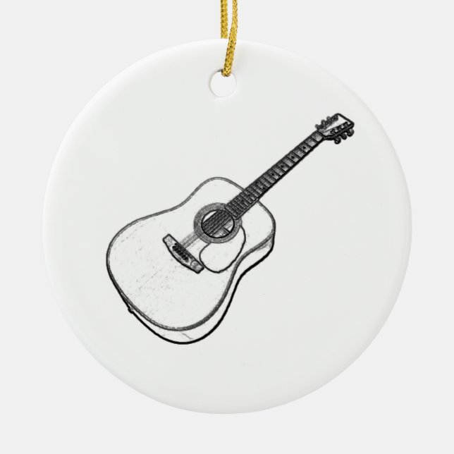 Guitar Drawing Ceramic Ornament (Front)