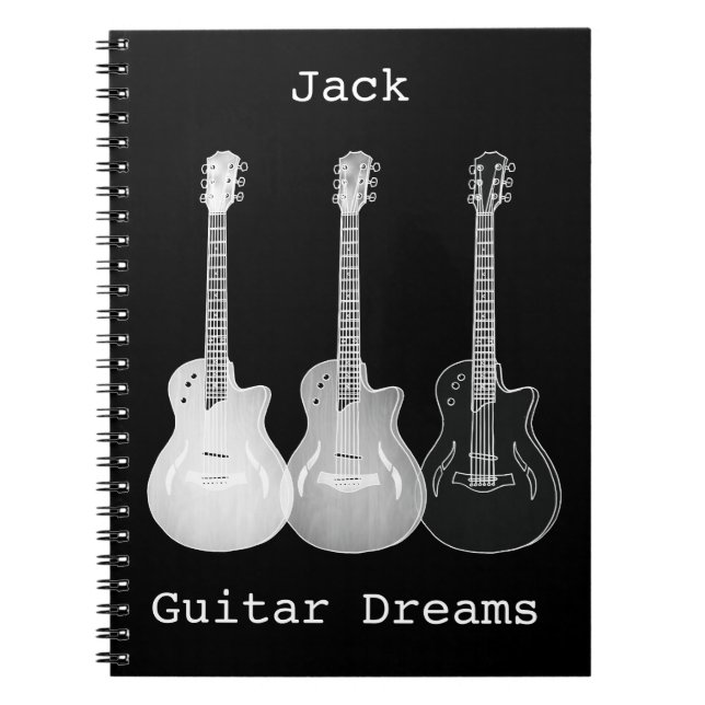 Guitar Dreams Monochrome Pop Art Add Name Jack Notebook (Front)