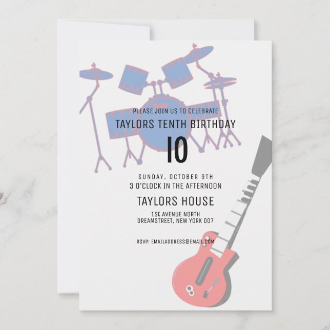 Guitar Drums Amp Music Birthday Party Invitation (Front)