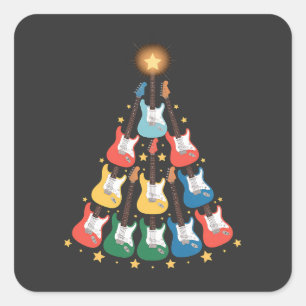 Guitar Electric Music Instruments Christmas Tree  Square Sticker