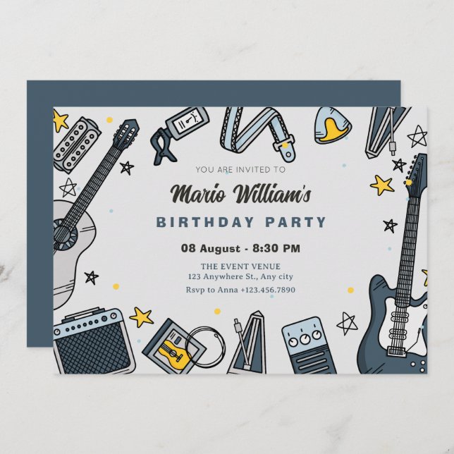 Guitar equipment birthday invitation (Front/Back)