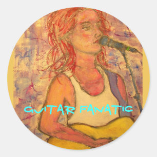 Guitar Fanatic Girl Classic Round Sticker