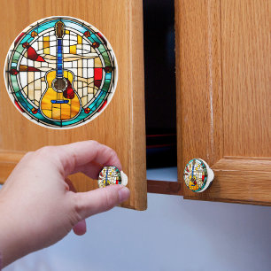 Guitar Faux Stained Glass Ceramic Knob