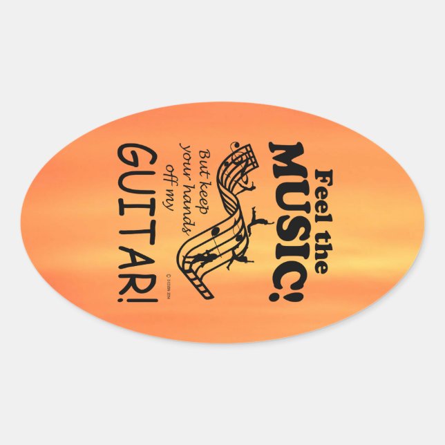Guitar Feel The Music Oval Sticker (Front)