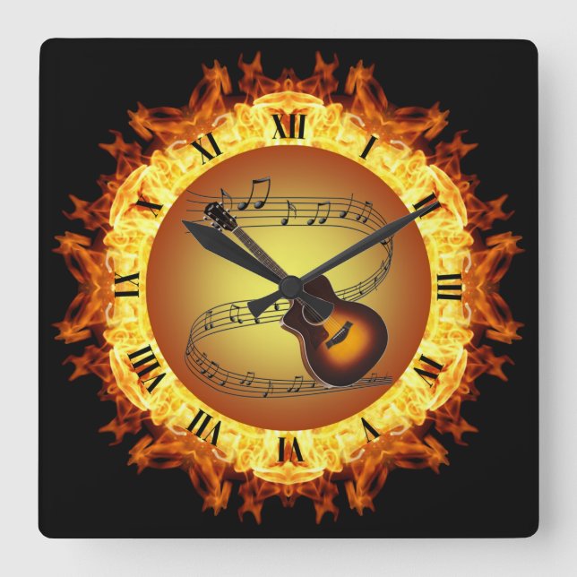 Guitar ~ Fire Creation #3 ~ Out Of The Crucible ~  Square Wall Clock (Front)