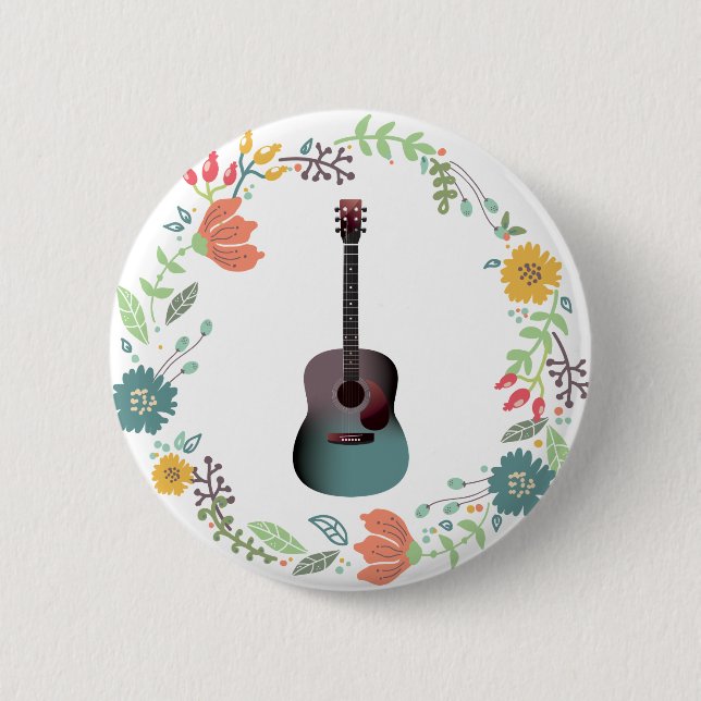 Guitar Flower Ring 6 Cm Round Badge (Front)