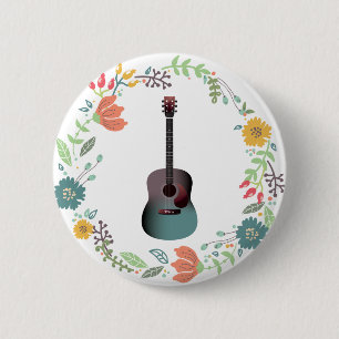 Guitar Flower Ring 6 Cm Round Badge