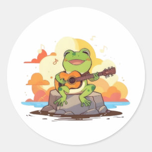Guitar Frog Sunset Kawaii Music Design Classic Round Sticker