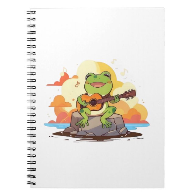 Guitar Frog Sunset Kawaii Music Design Notebook (Front)