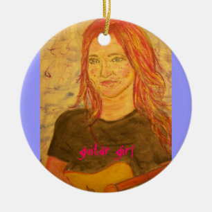 guitar girl art ceramic tree decoration