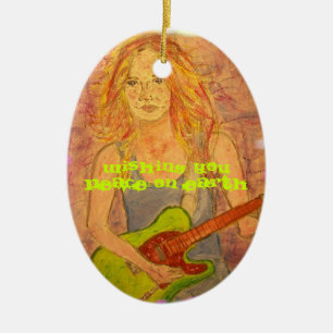 Guitar Girl peace on earth Ceramic Ornament