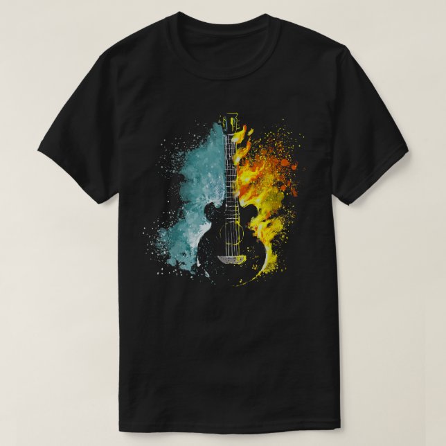 Guitar guitarist electric guitar fire and ice musi T-Shirt (Design Front)