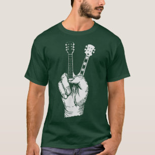 Guitar Hand Peace Sign Rock Music Guitarist Musici T-Shirt
