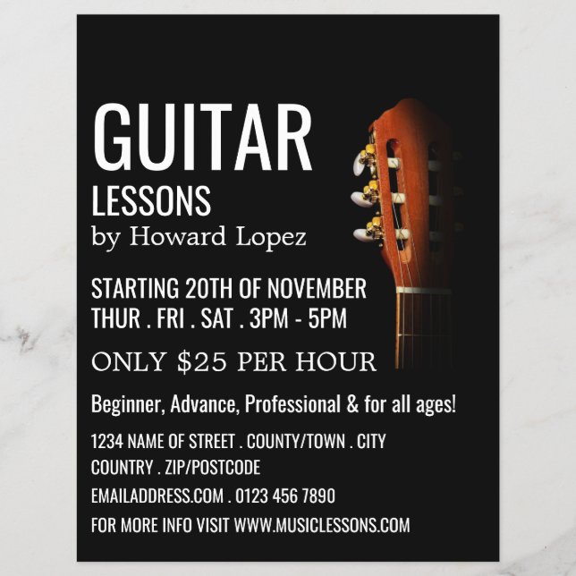 Guitar Head, Guitar Lessons Advertising Flyer (Front)