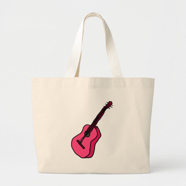 guitar in pink large tote bag (Front)