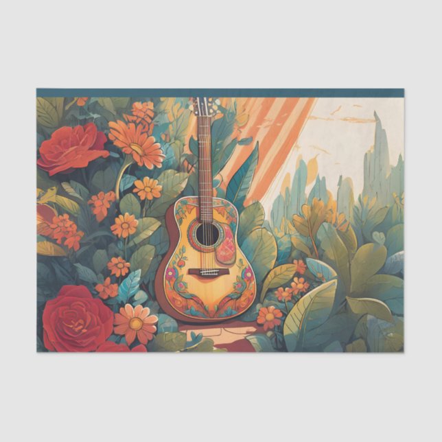 Guitar in the Garden Decoupage Tissue Paper (Front)