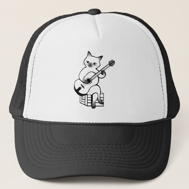 Guitar Instrument Music Jazz Cat Trucker Hat (Front)