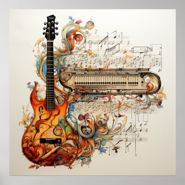 Guitar Keyboard Music Colourful Abstract  Poster (Front)