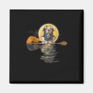 Guitar Lake Halloween Scary English Bulldog Moon Magnet