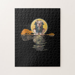 Guitar Lake Halloween Scary English Bulldog With Jigsaw Puzzle