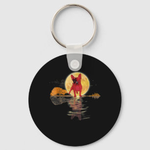 Guitar Lake Halloween Scary French Bulldog Moon Key Ring