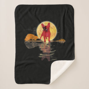 Guitar Lake Halloween Scary French Bulldog Moon Sherpa Blanket