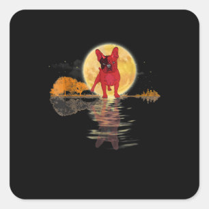 Guitar Lake Halloween Scary French Bulldog Moon Square Sticker