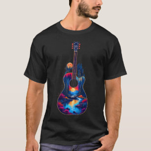 Guitar Lake Reflections Forest Pine Tree Moon Camp T-Shirt
