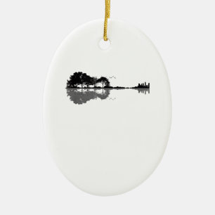 Guitar Lake Shadow Love Guitar Gift Music Lovers Ceramic Ornament