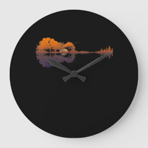 Guitar Lake Shadow Love Guitar Gift Music Lovers Large Clock