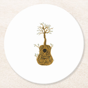 Guitar Lake Shadow Love Guitar Gift Music Lovers Round Paper Coaster
