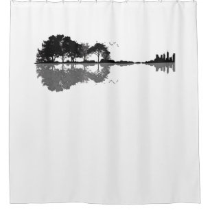 Guitar Lake Shadow Love Guitar Gift Music Lovers Shower Curtain