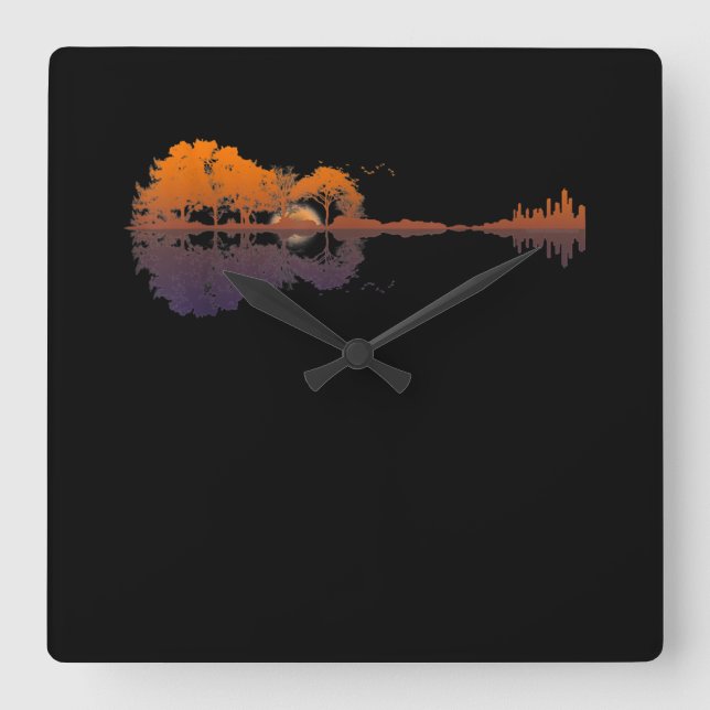 Guitar Lake Shadow Love Guitar Gift Music Lovers Square Wall Clock (Front)