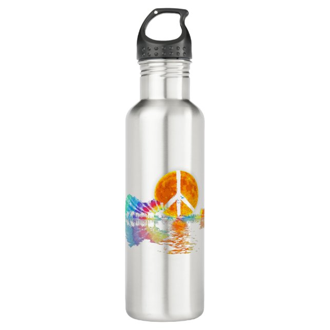 Guitar Lake Shadow Peace Love Guitar Hippie 710 Ml Water Bottle (Front)