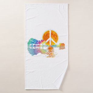 Guitar Lake Shadow Peace Love Guitar Hippie Bath Towel