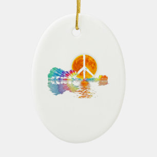 Guitar Lake Shadow Peace Love Guitar Hippie Ceramic Ornament