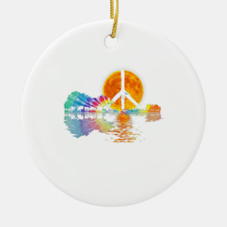 Guitar Lake Shadow Peace Love Guitar Hippie Ceramic Ornament