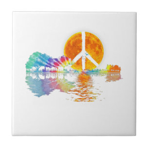 Guitar Lake Shadow Peace Love Guitar Hippie Ceramic Tile