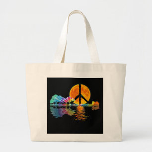 Guitar Lake Shadow Peace Love Guitar Hippie Large Tote Bag