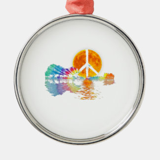 Guitar Lake Shadow Peace Love Guitar Hippie Metal Ornament